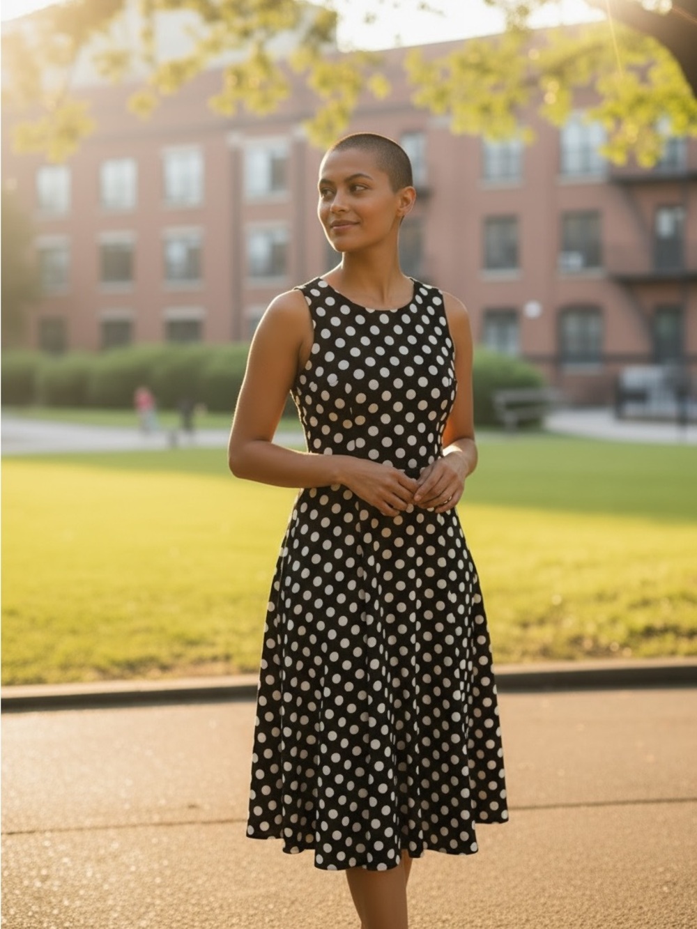 Vintage-Inspired Black & White Polka Dot Halter Dress